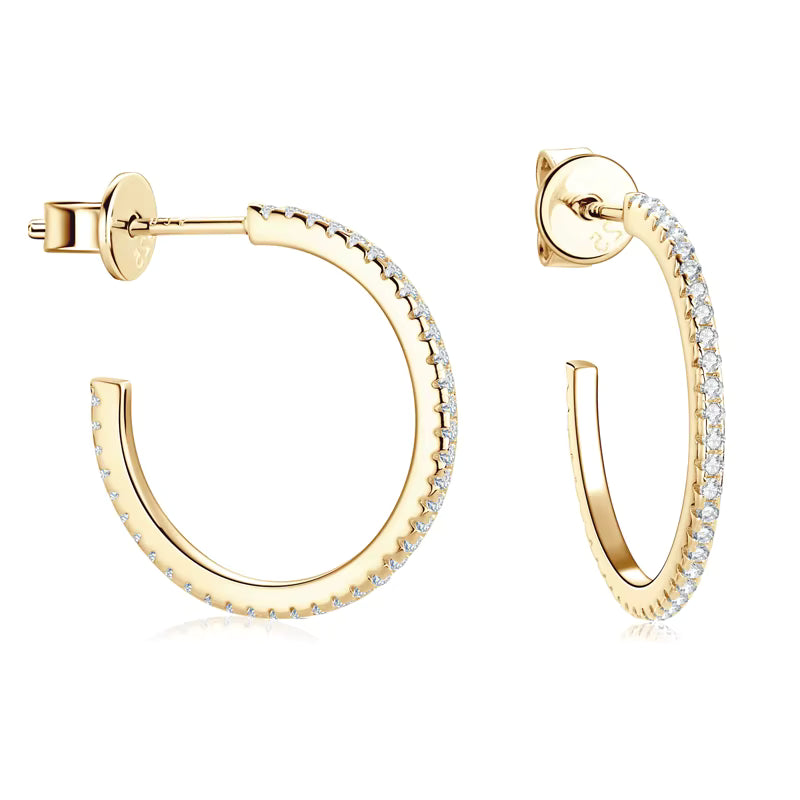 Earrings Half-Circle Drop C-Hoop in moissanite stone silver 925