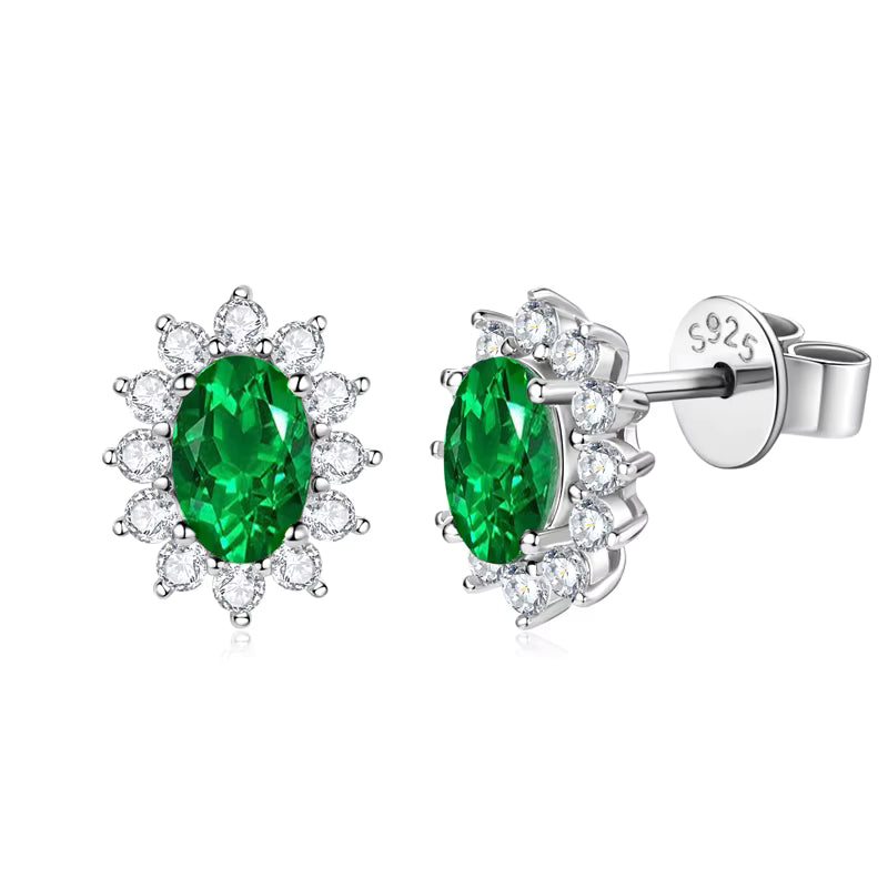 Earrings Vintage Emerald Halo in sterling silver 925
