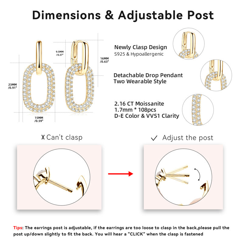 Earrings Paperclip Hoop in moissanite stone silver 925