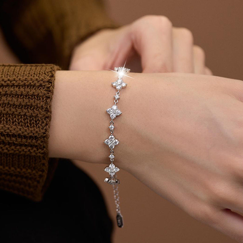 Bracelet Clover moissanite + silver 925