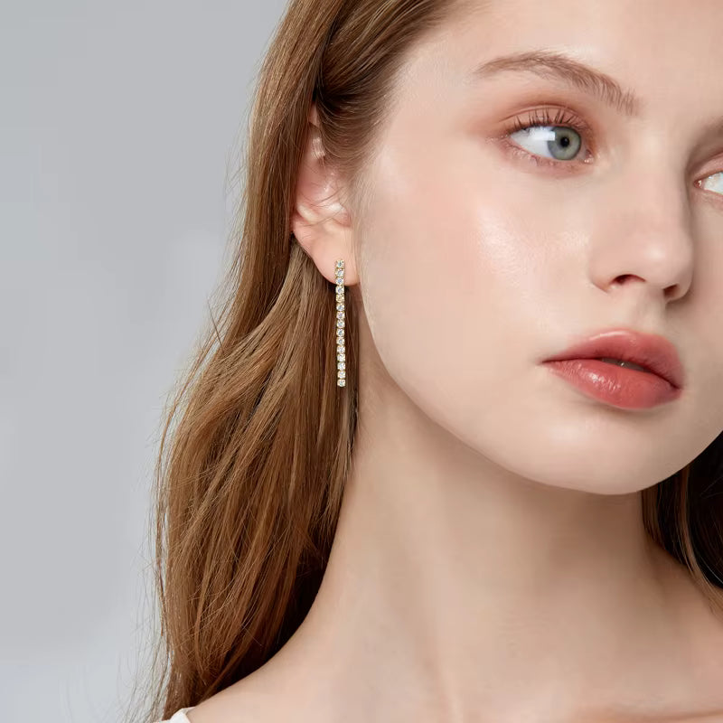 Earrings Long Tassel Drop in moissanite stone silver 925