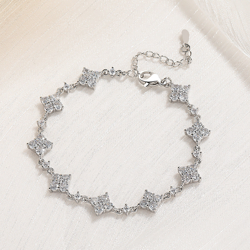 Bracelet Clover moissanite + silver 925