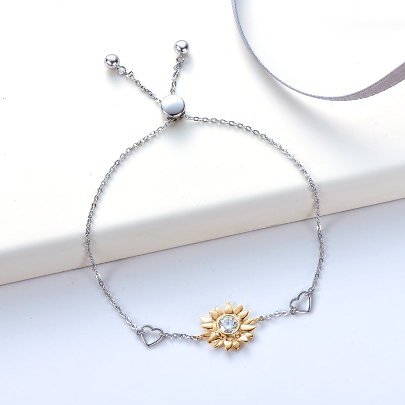 Bracelet Sunflower Heart in moissanite stone silver 925