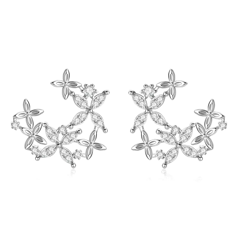 Earrings Clover Flower in moissanite stone silver 925