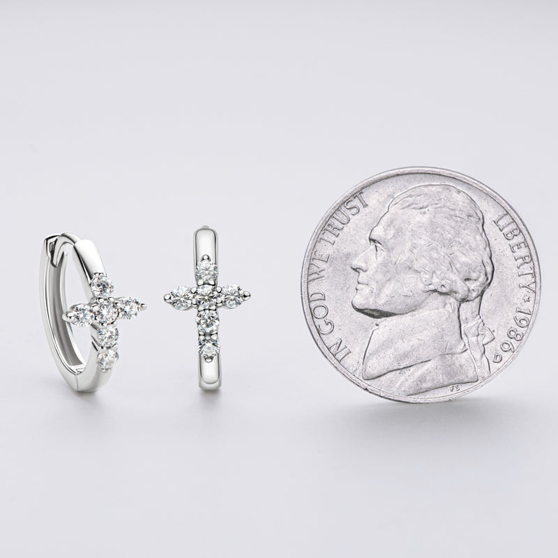 Earrings Cross Hoop in moissanite stone silver 925