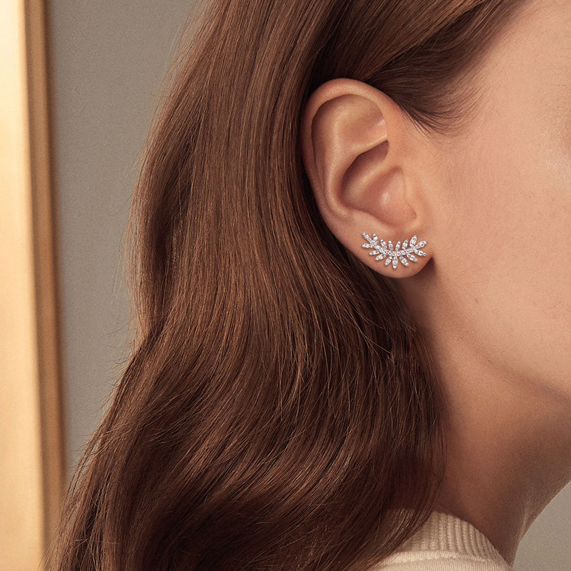 Earrings Leaf Climber in moissanite stone silver 925