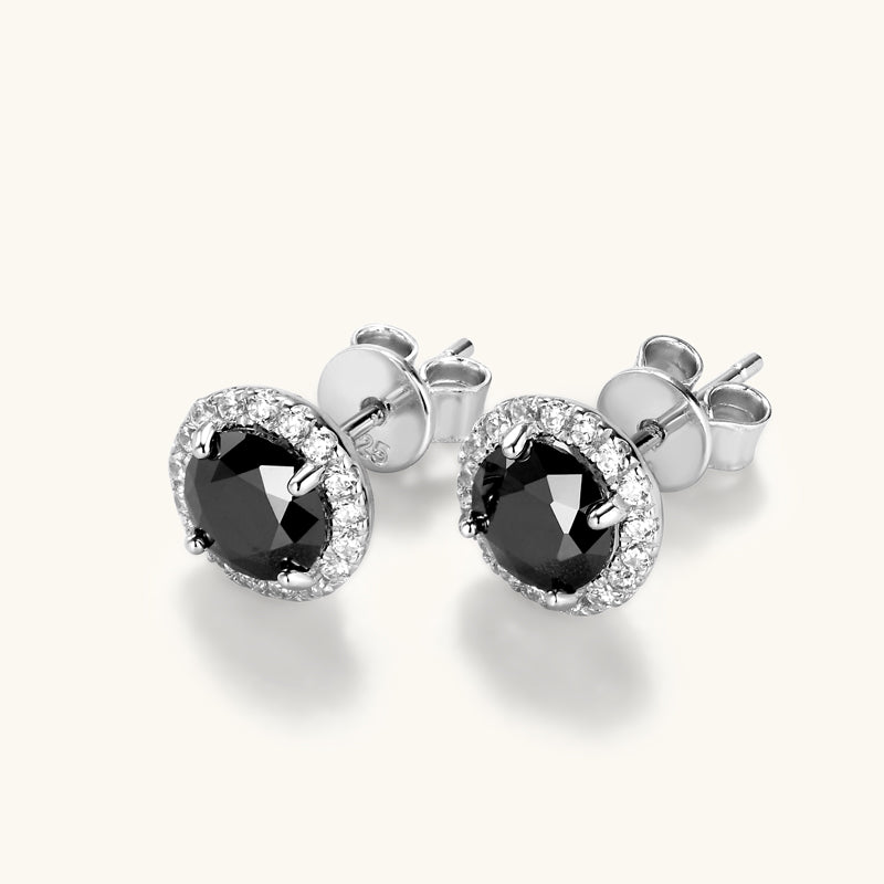 Earrings Classic Halo Round 6mm in moissanite stone silver 925
