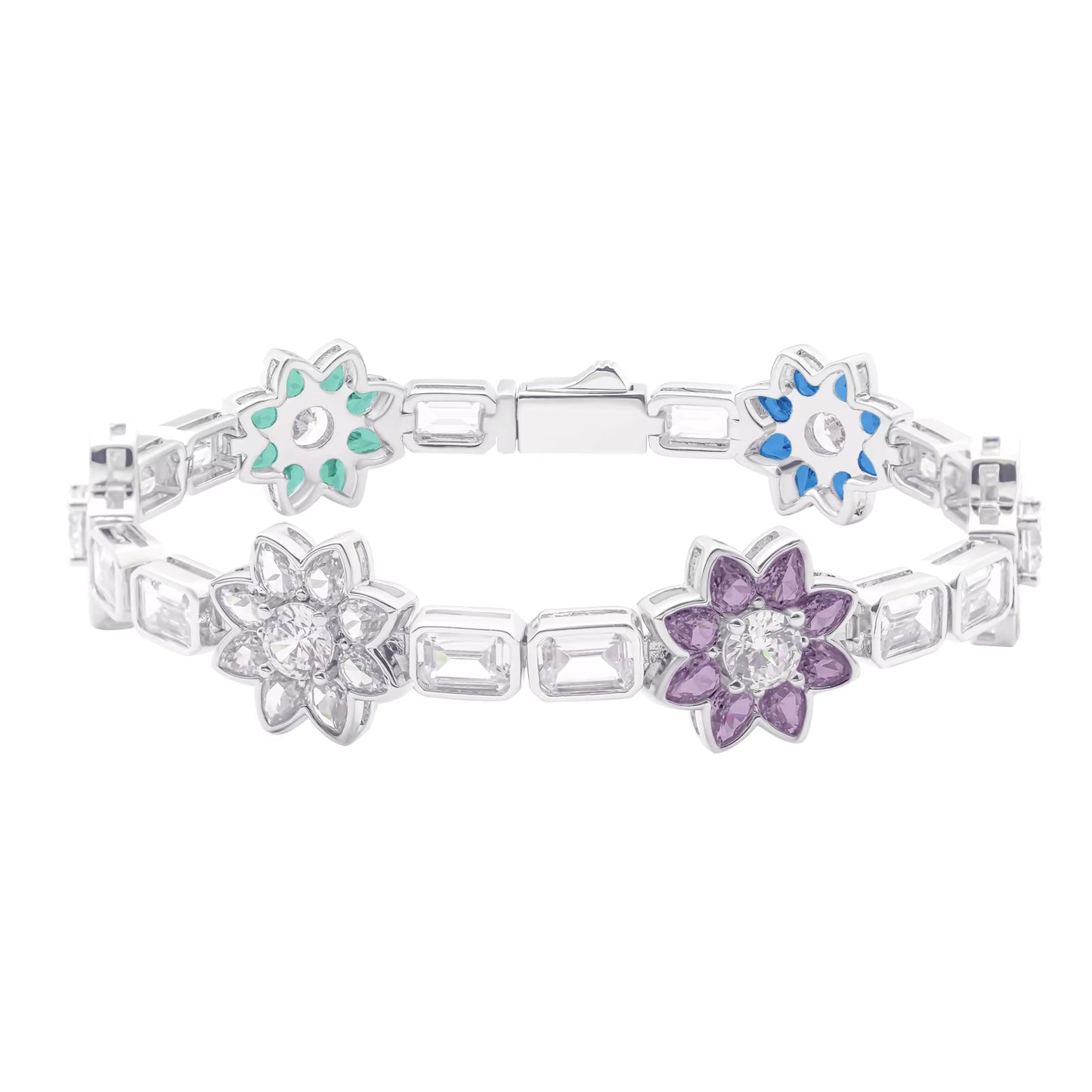 Bracelet Colorful Flower in moissanite + silver 925 – 14mm VVS D