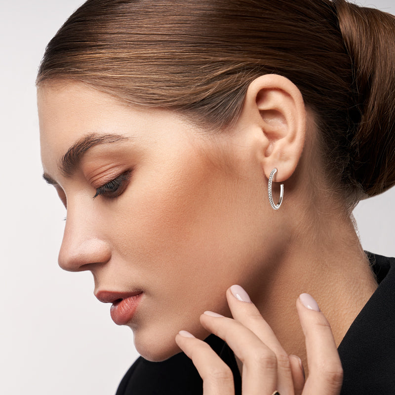 Earrings Half-Circle Drop C-Hoop in moissanite stone silver 925