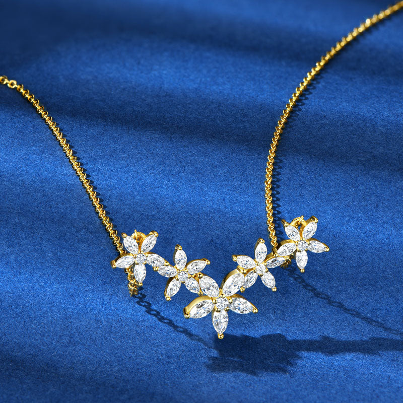 Necklace Flower Design with Moissanite in Sterling Silver 925