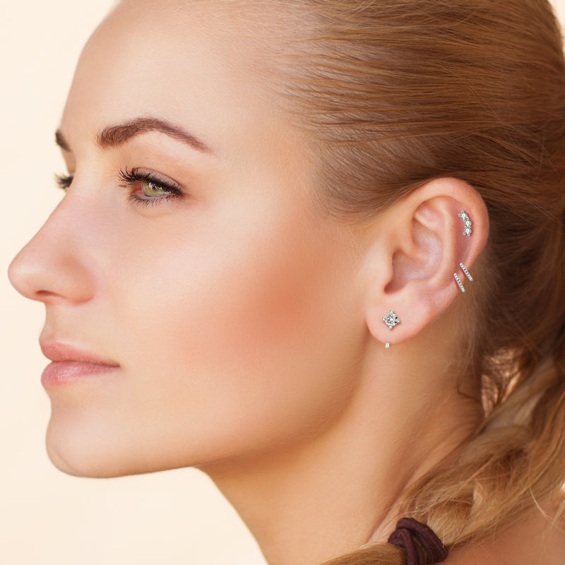 Earrings Modern Huggie in moissanite stone silver 925