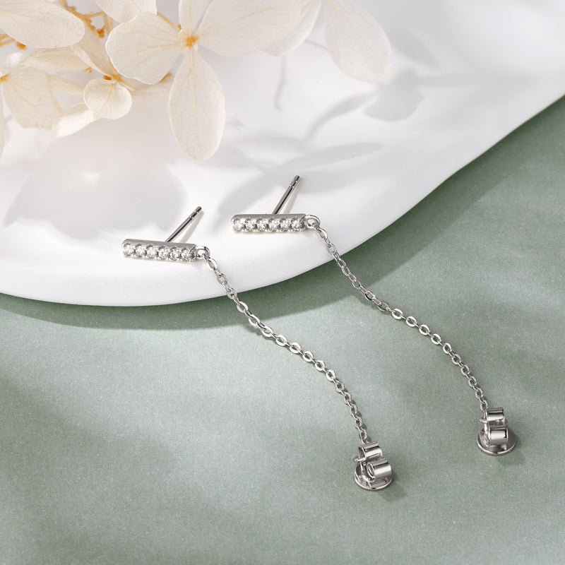 arrings Bar Chain in moissanite stone silver 925