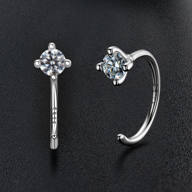 Earrings Modern Huggie in moissanite stone silver 925