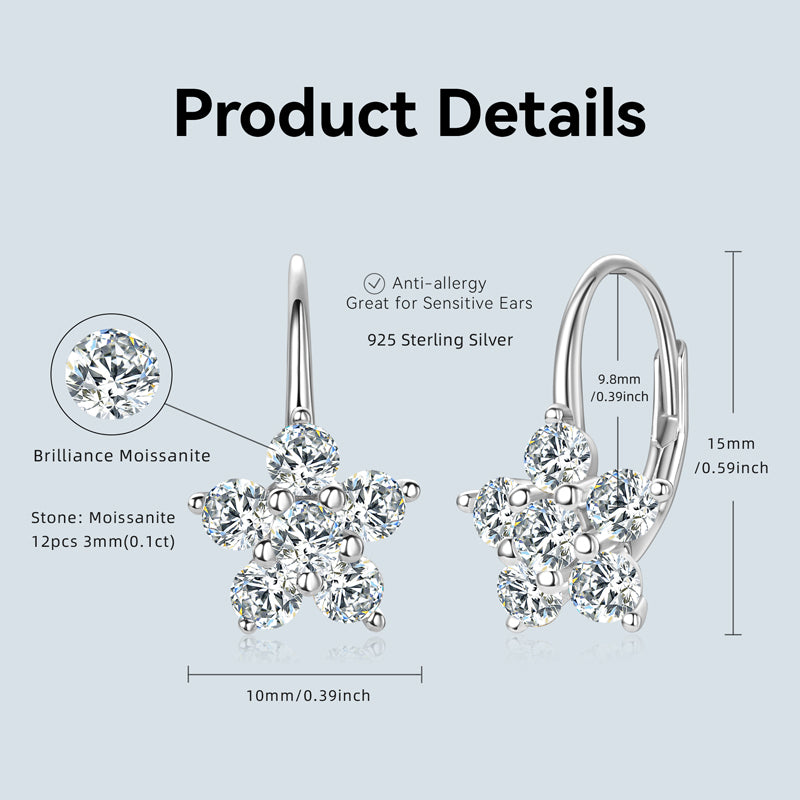 Earrings Moissanite Hoop in sterling silver 925