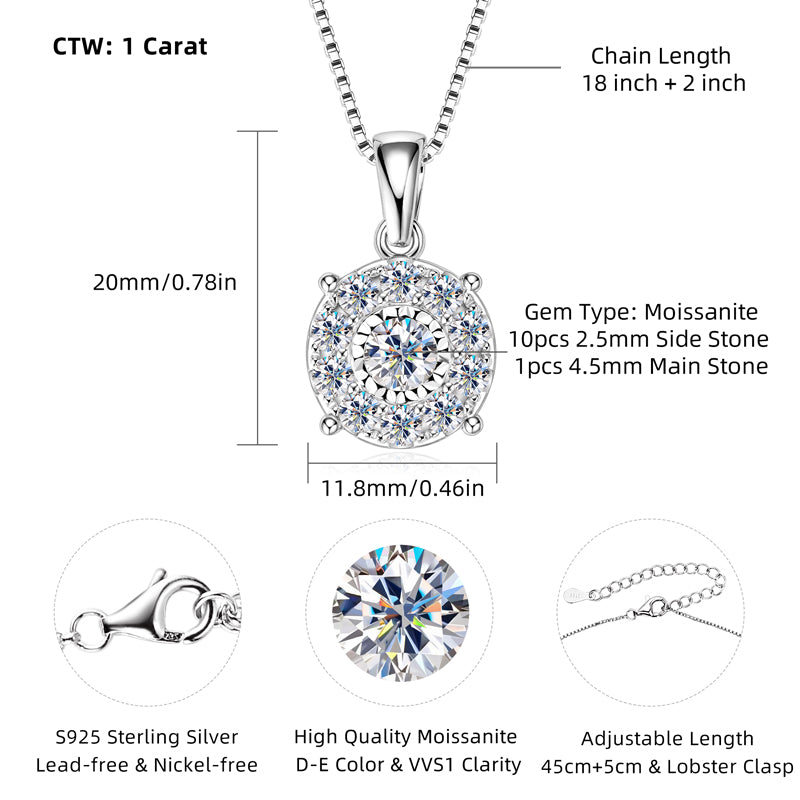 Necklace Moissanite Pendant in sterling silver 925