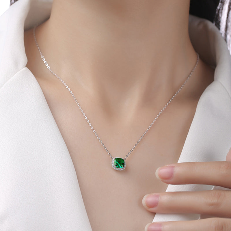 Necklace Lab-Grown Gem Square in sterling silver 925