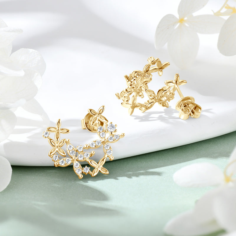 Earrings Clover Flower in moissanite stone silver 925