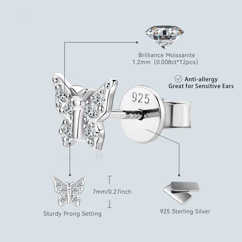 Earrings Butterfly Light in moissanite + silver 925