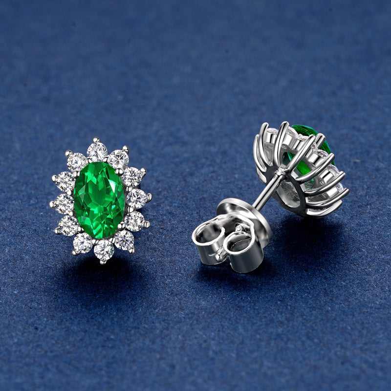 Earrings Vintage Emerald Halo in sterling silver 925