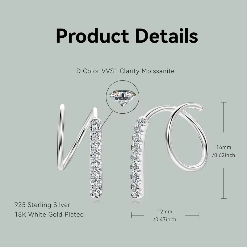 Earrings Twisted in moissanite + silver 925