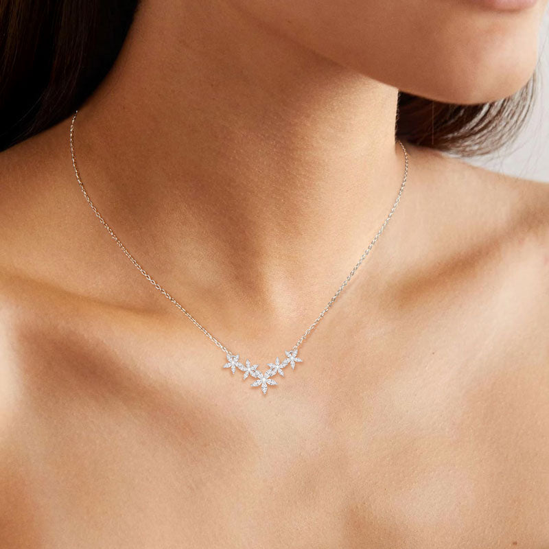 Necklace Flower Design with Moissanite in Sterling Silver 925