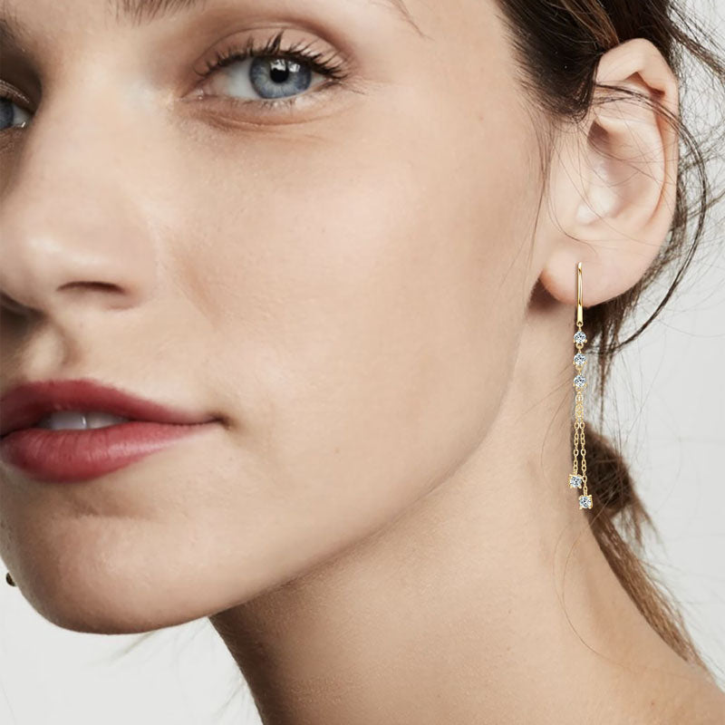 Earrings Trendy Threader in moissanite stone silver 925