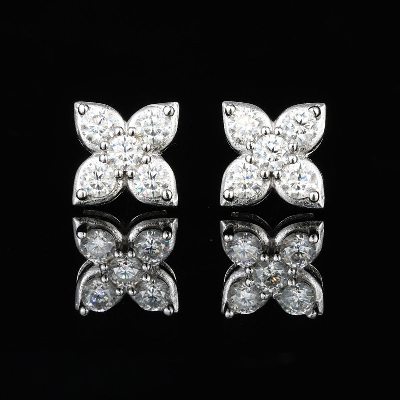Earrings Flower in diamond moissanite + silver 925