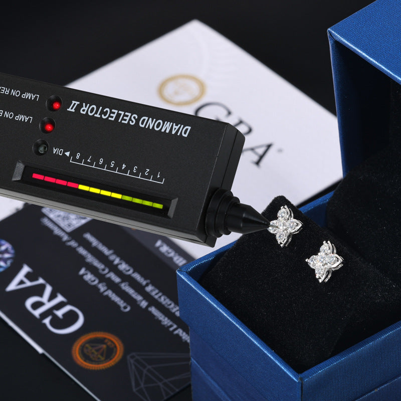 Earrings Flower in diamond moissanite + silver 925