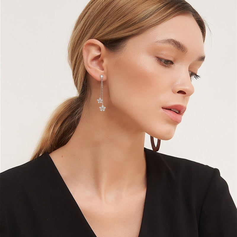 Earrings Sunflower Tassel in moissanite stone silver 925