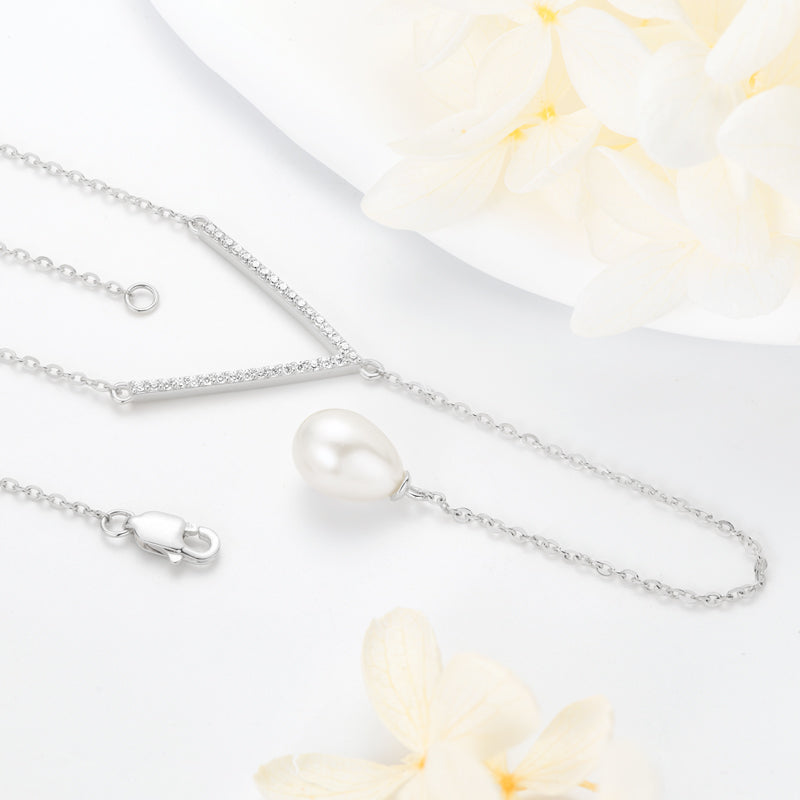Necklace Freshwater Pearl Drop 8mm in silver 925