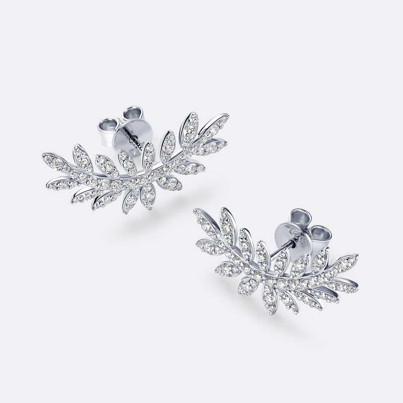 Earrings Leaf Climber in moissanite stone silver 925