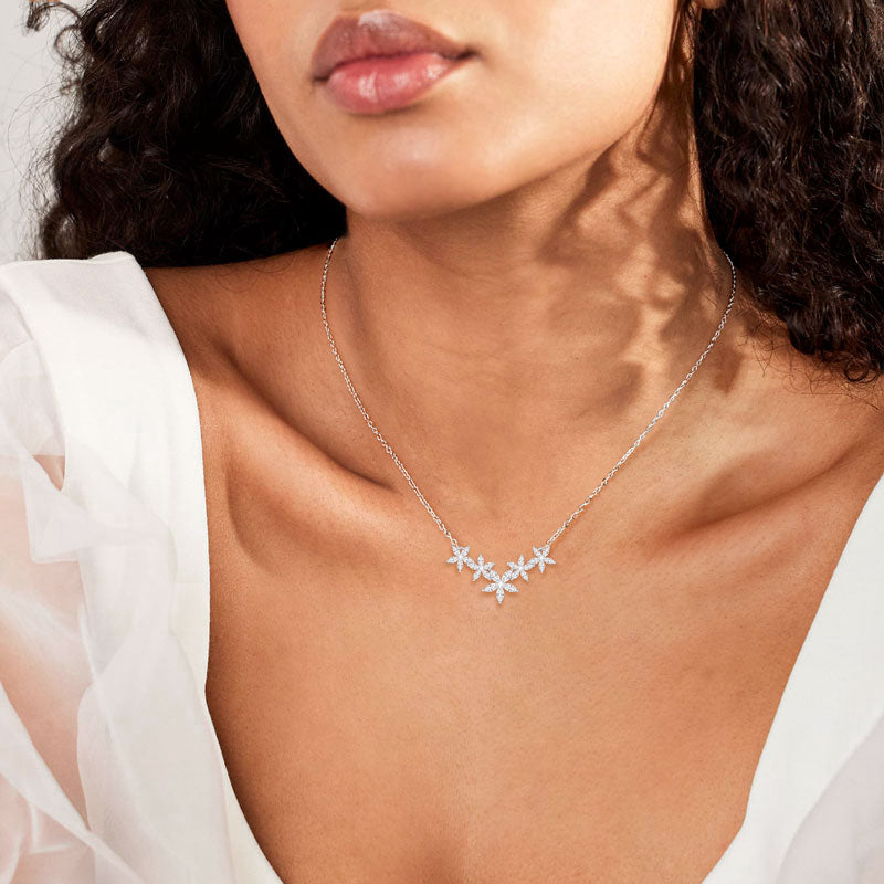 Necklace Flower Design with Moissanite in Sterling Silver 925