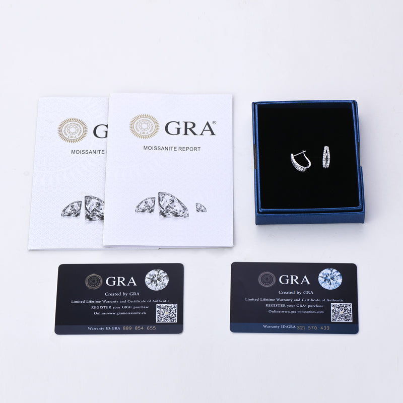 Earrings Double Row U-Hoop in moissanite stone silver 925