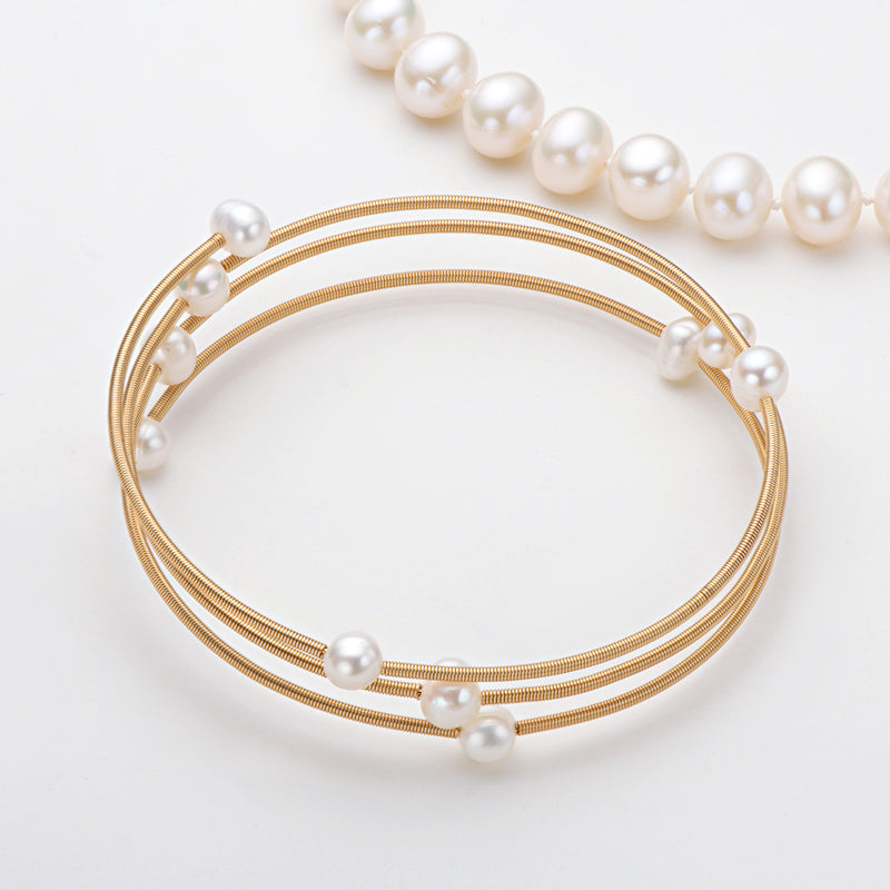 Double Freshwater Pearl Bracelet with 14K Gold Filled – 5-7mm