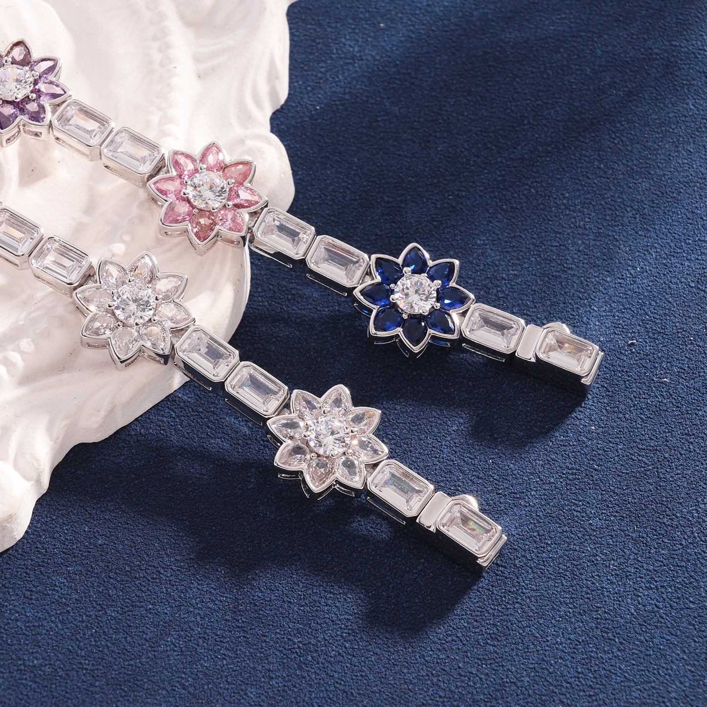 Bracelet Colorful Flower in moissanite + silver 925 – 14mm VVS D
