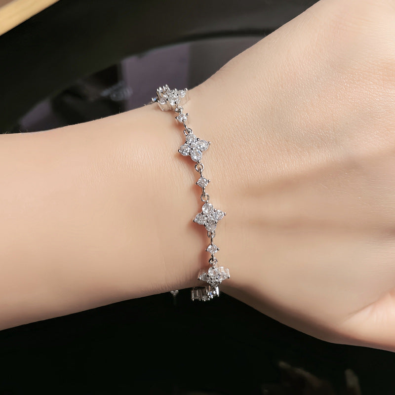 Bracelet Clover moissanite + silver 925