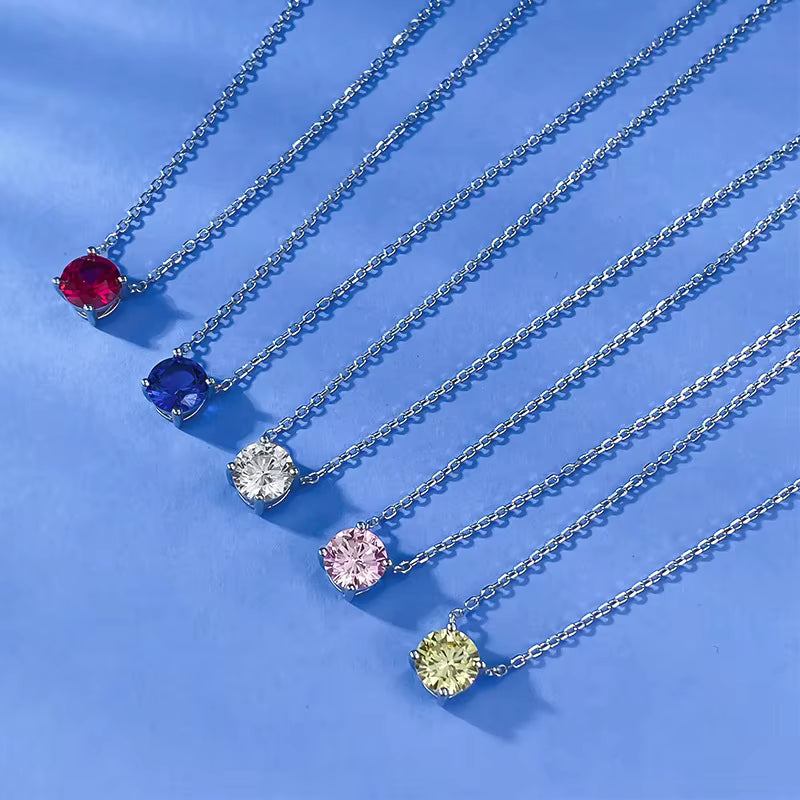 Necklace 4-Prong Colorful Zirconia in Sterling Silver 925