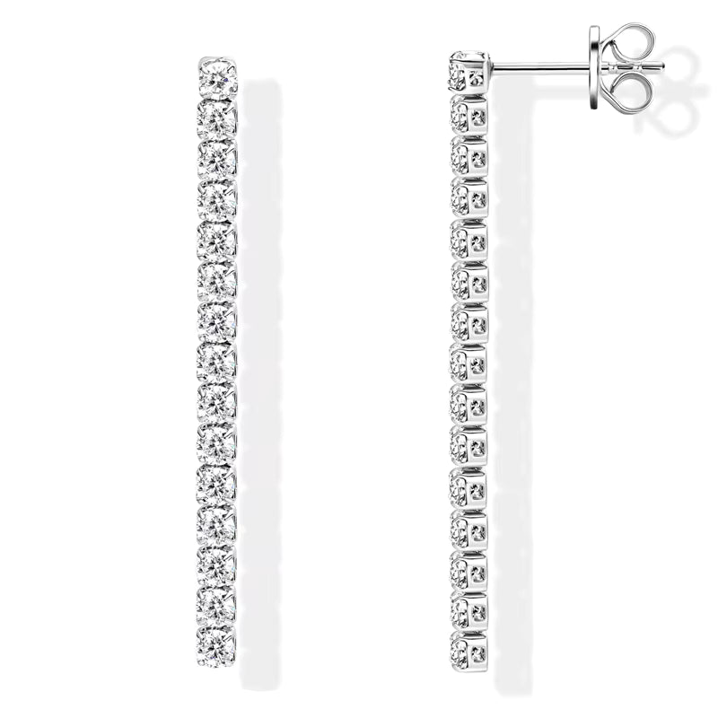 Earrings Long Tassel Drop in moissanite stone silver 925