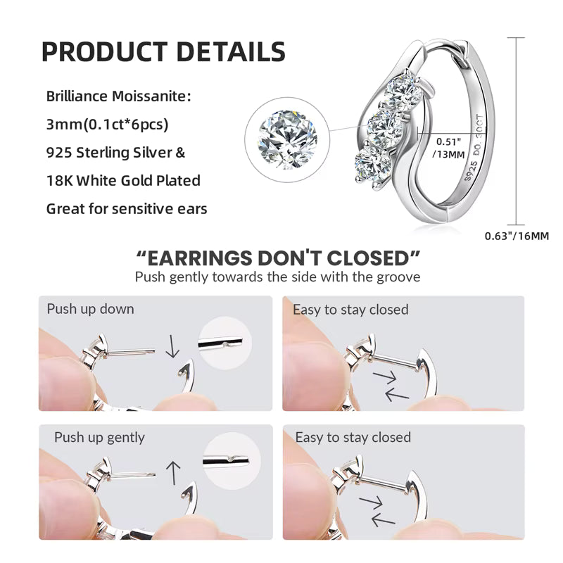 Earrings Infinity Hoop in moissanite stone silver 925