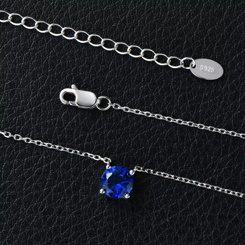 Necklace 4-Prong Colorful Zirconia in Sterling Silver 925