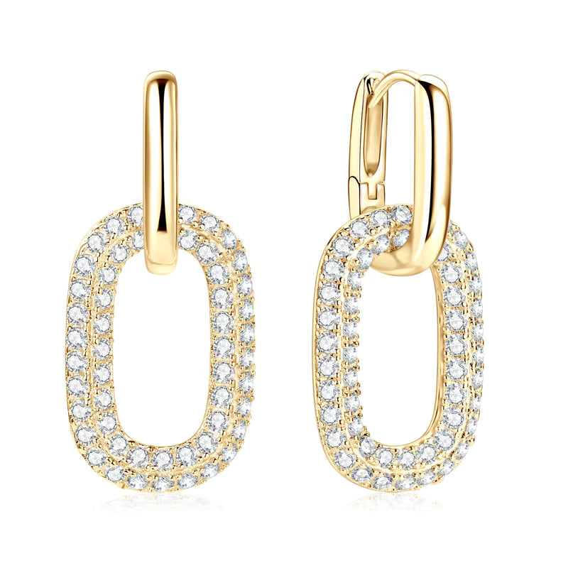 Earrings Paperclip Hoop in moissanite stone silver 925