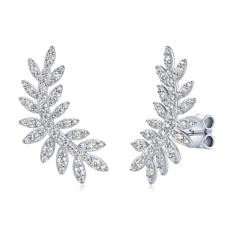 Earrings Leaf Climber in moissanite stone silver 925