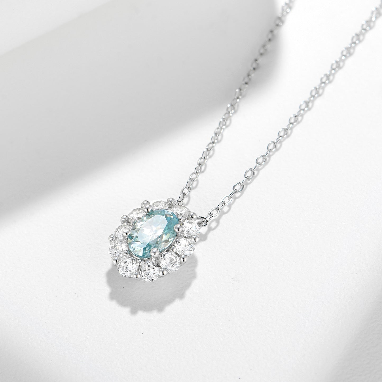 Necklace Paraíba Blue in moissanite + silver 925