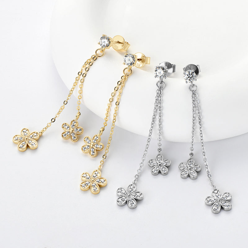 Earrings Sunflower Tassel in moissanite stone silver 925