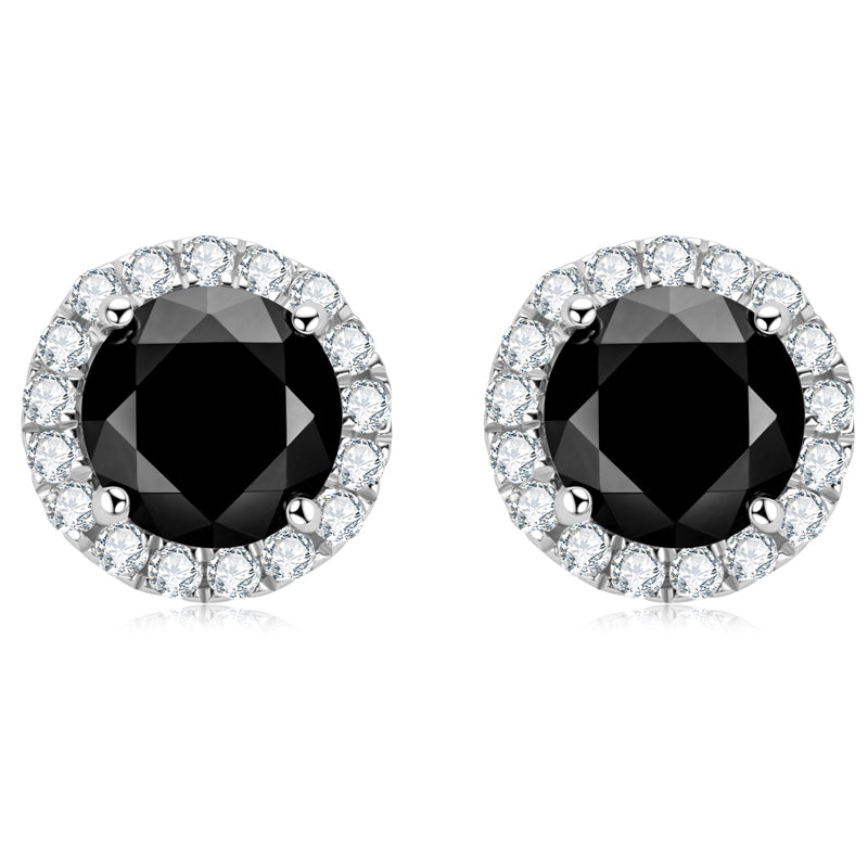Earrings Classic Halo Round 6mm in moissanite stone silver 925