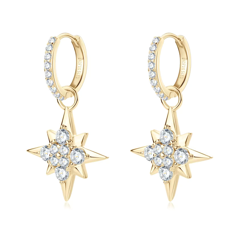 Earrings Star Drop Huggie in moissanite & zircon stone silver 925