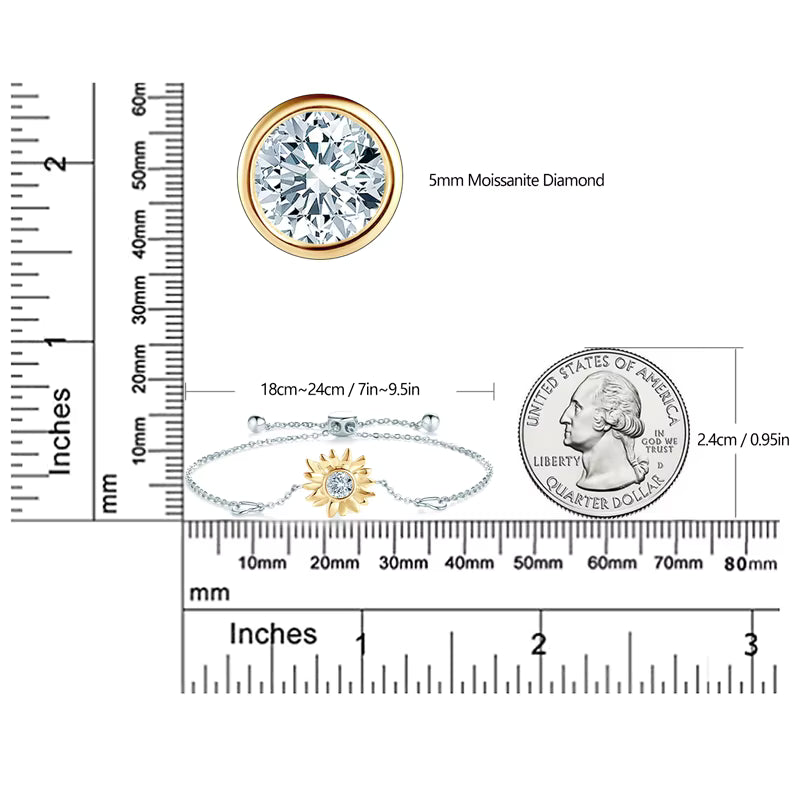 Bracelet Sunflower Heart in moissanite stone silver 925