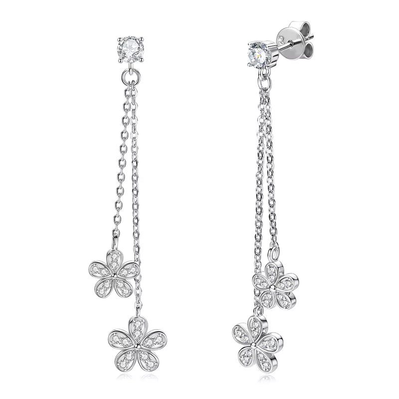 Earrings Sunflower Tassel in moissanite stone silver 925