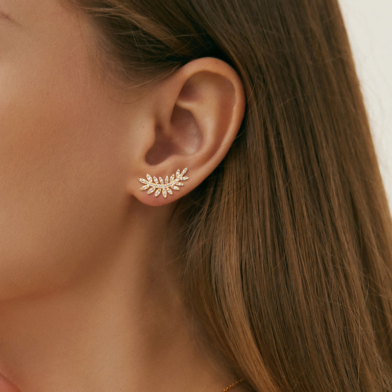 Earrings Leaf Climber in moissanite stone silver 925