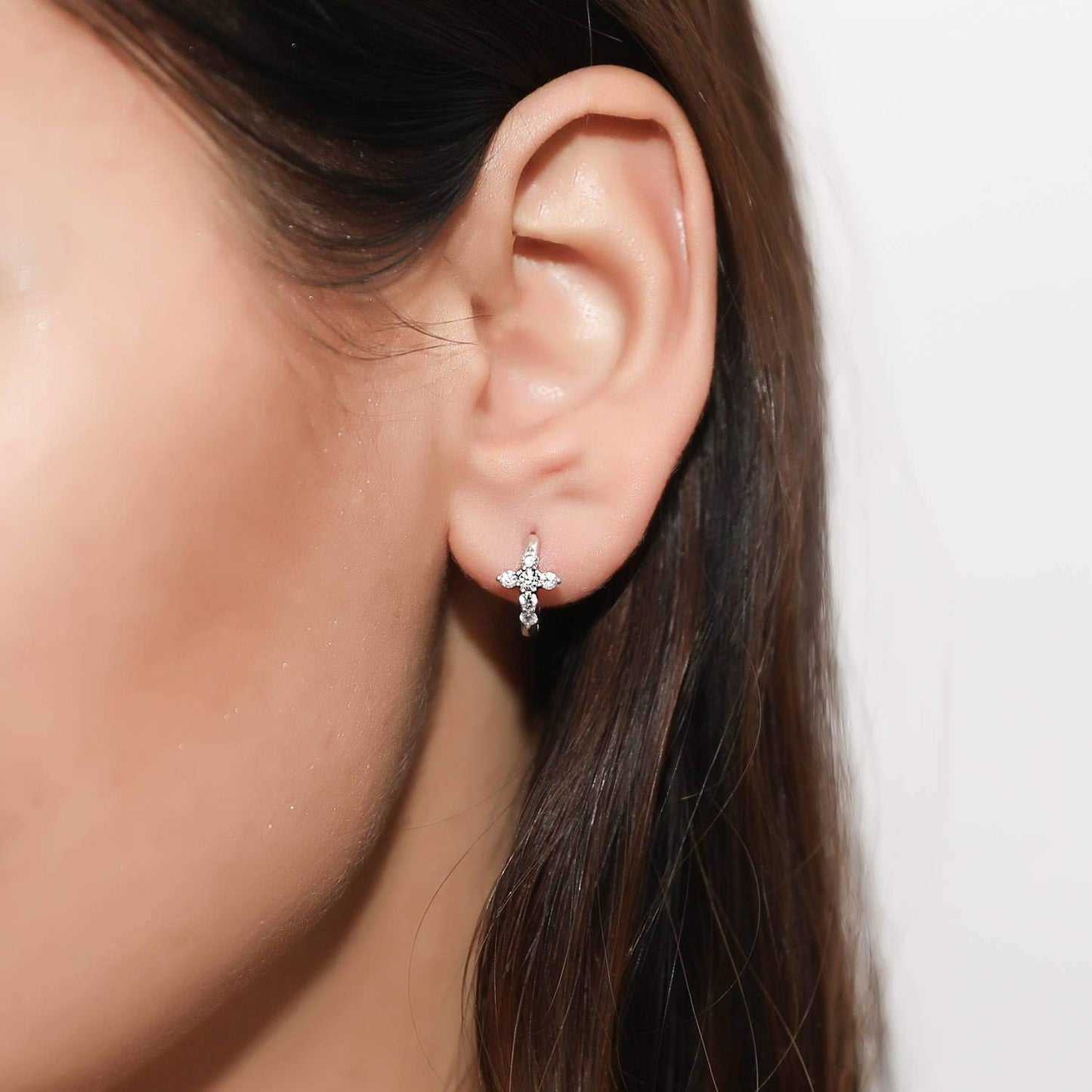 Earrings Cross Hoop in moissanite stone silver 925